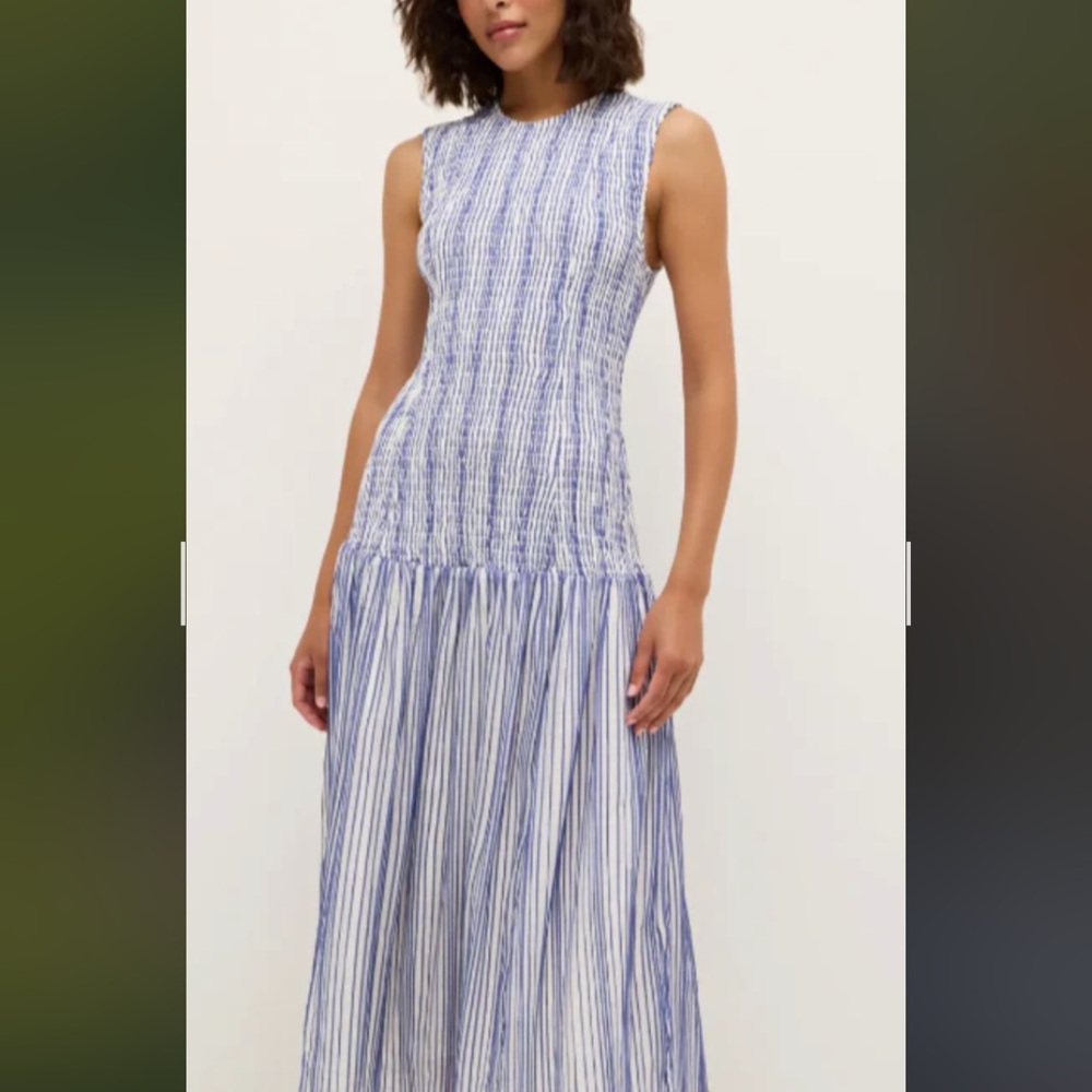 Marie Oliver Blue and White Striped Midi Dress